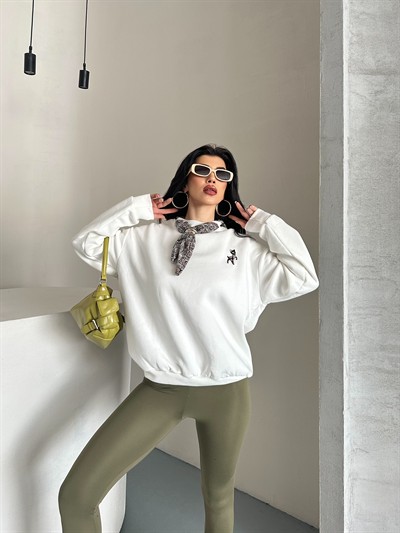 Fularlı Basit Sweaters Krem