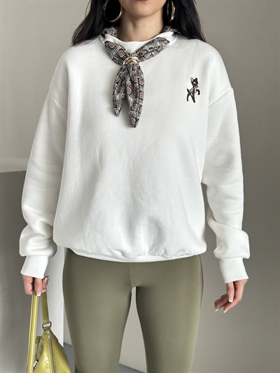 Fularlı Basit Sweaters Krem