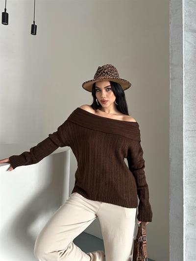 Madonna Yaka Triko Kazak Kahverengi