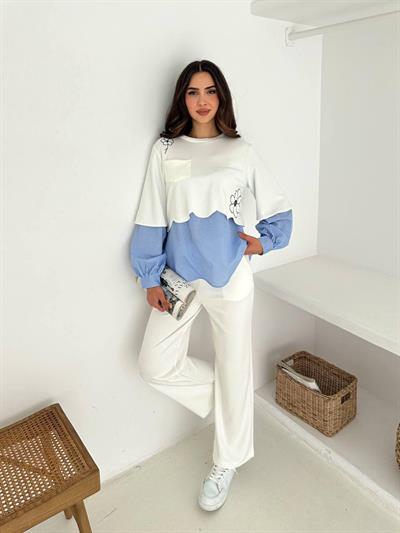 Modal Kumaş Oysh Poplin Kumaş Detaylı Takım Beyaz