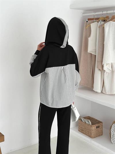 Modal Kumaş Oysh Poplin Kumaş Detaylı Takım Siyah