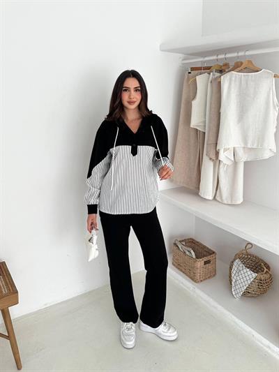 Modal Kumaş Oysh Poplin Kumaş Detaylı Takım Siyah