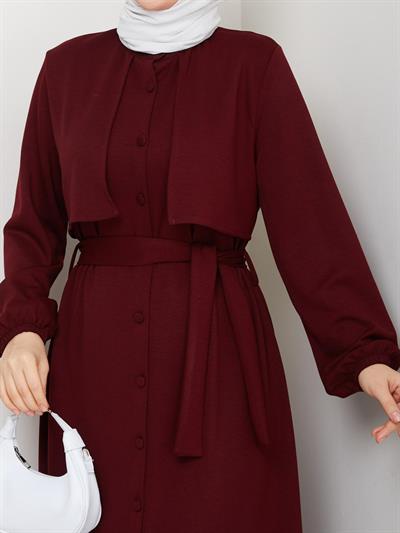 Oys Uzun Tunik Kemer Detaylı Takım Bordo