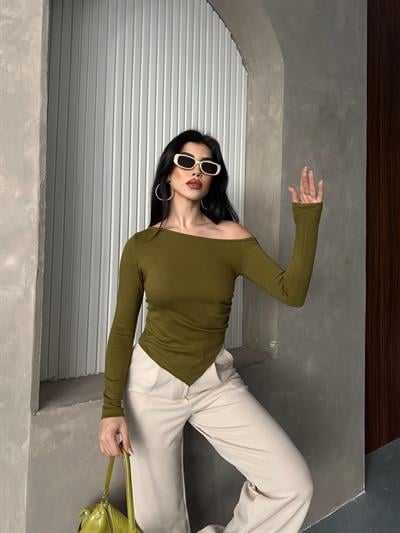 Oysh Yan Pileli Bluz Yeşil