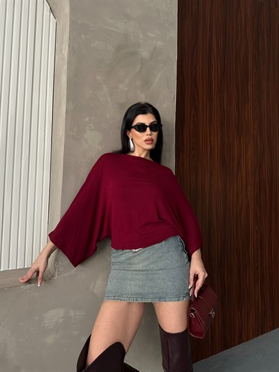 Oysho Ribana Yarasa Bluz Bordo