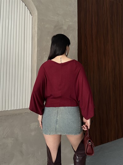 Oysho Ribana Yarasa Bluz Bordo