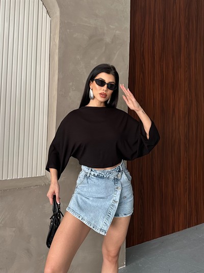 Oysho Ribana Yarasa Bluz Siyah