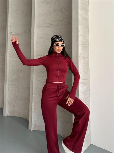 Scuba Fermuarlı Takım Bordo