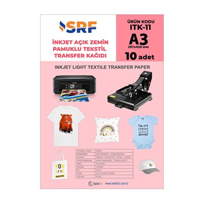 SRF İnkjet A3 Pamuklu Açık Zemin Transfer Kağıdı (10 adet)