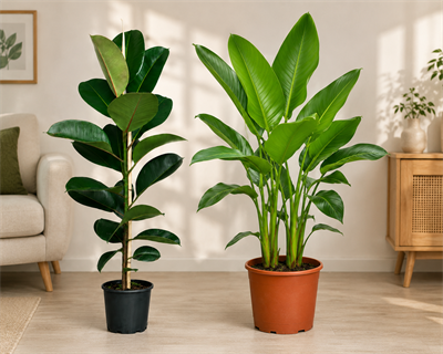 🌿 3 Köklü Starliçe 100-110 cm + Tek Kök Kauçuk | Büyük Boy Salon Bitkisi Seti