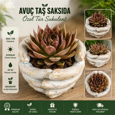 Avuç Taş Saksıda Özel Tür Sukulent | Dekoratif Canlı Sukulent Bitkisi