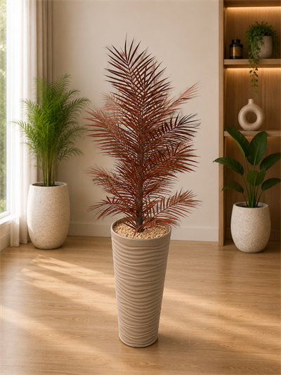 Yapay Bordo Areka Palmiyesi 140 cm | Saksılı Büyük Boy Dekoratif Salon Bitkisi