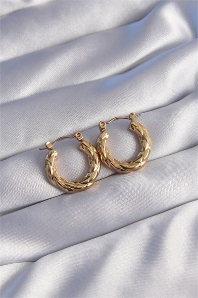 316L Çelik Gold Renk Burgu Görünüm Oval Küpe