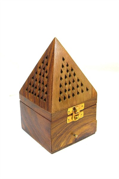 Aslıbu Konik Buhur Tütsülük Pramit Şekli Ahşap Büyük Boy Çekmeceli Tütsü Yakacağı