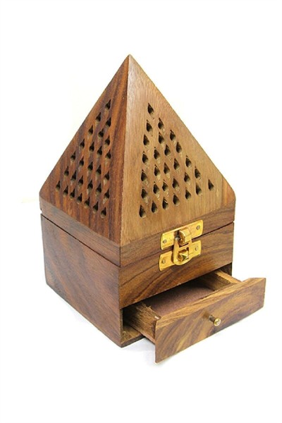 Aslıbu Konik Buhur Tütsülük Pramit Şekli Ahşap Büyük Boy Çekmeceli Tütsü Yakacağı