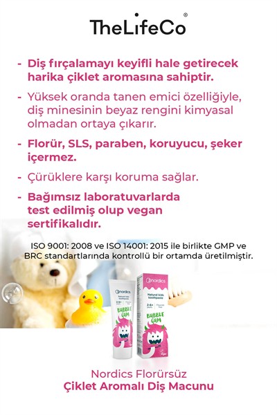 Nordics Florürsüz Doğal Çocuk Diş Macunu Çiklet Aromalı 50 ml