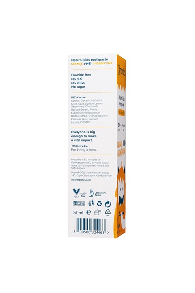 Nordics Florürsüz Doğal Çocuk Diş Macunu (0-4 YAŞ) Portakal, Mandalina 50 ml