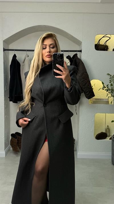 Bel Oturtmalı Vatkalı Antrasit Kaban