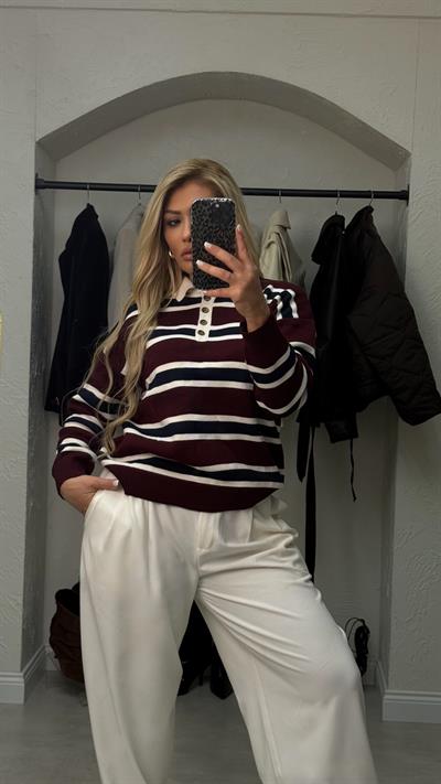 Polo Yaka Krem Bordo  Kazak