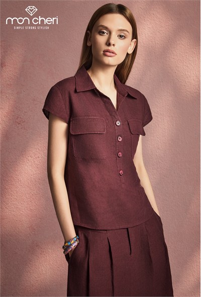 Bordo Kapak Cepli Bluz