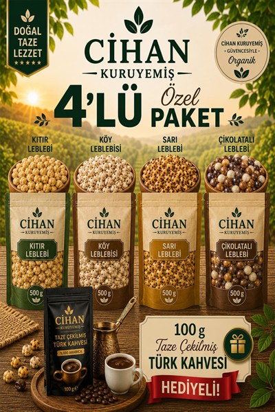 500gr. Kıtır Leblebi 500gr. Köy Leblebisi 500gr. Sarı Leblebi 500gr. Çikolatalı Leblebi 4'lü Set
