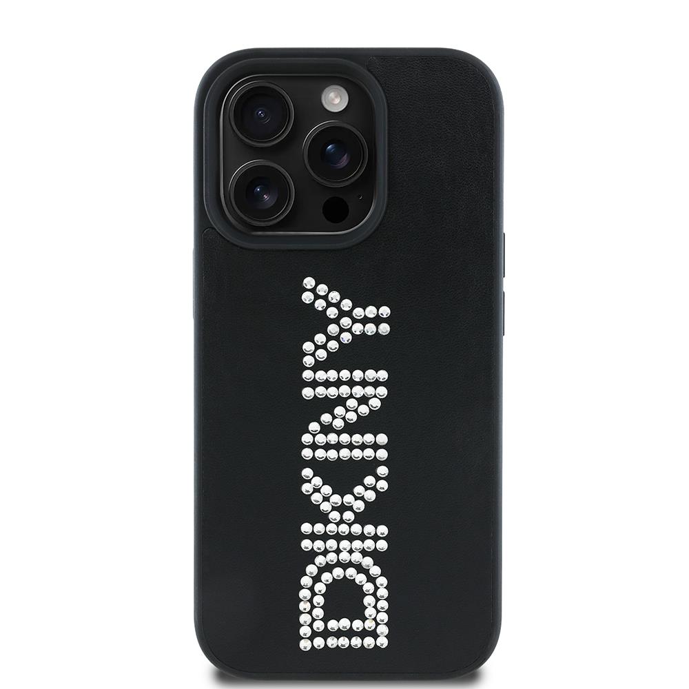 Apple iPhone 14 Pro Max Kılıf DKNY Orjinal Lisanslı Taşlı DKNY Yazılı Metalik Rhinestones PU Deri Kapak