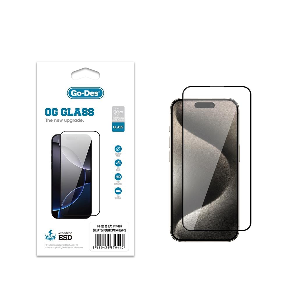 Apple iPhone 15 Pro Go Des OG Glass Antistatik Temperli Cam Ekran Koruyucu