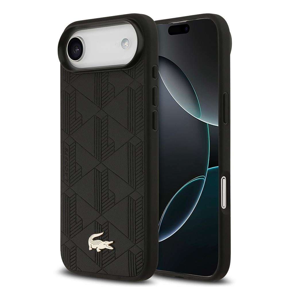 Apple iPhone 17 Air Kılıf Lacoste Orjinal Lisanslı M-safe Şarj Özellikli PU Deri Tasarımlı Karışık Monogram Desenli Kapak