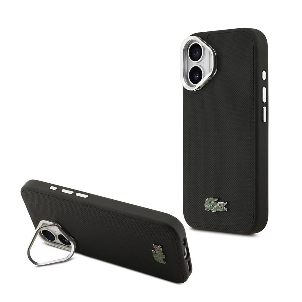 Apple iPhone 17 Kılıf Lacoste Orjinal Lisanslı M-safe Şarj Özellikli PU Pike Desenli Standlı Metal Logolu Kapak