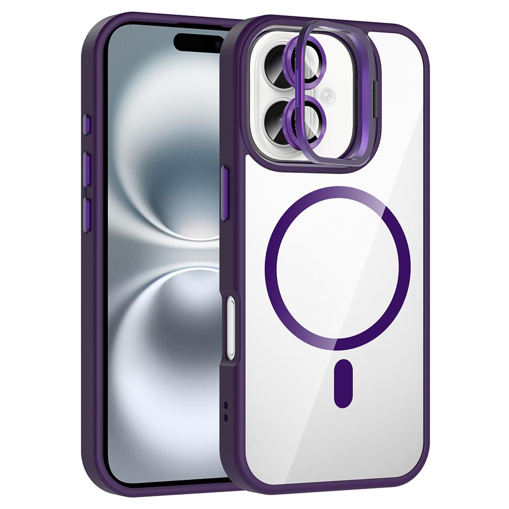 Apple iPhone 17 Kılıf Standlı ve Kamera Lens Hediyeli M-Safe Şarj Özellikli Zore Etro Kapak