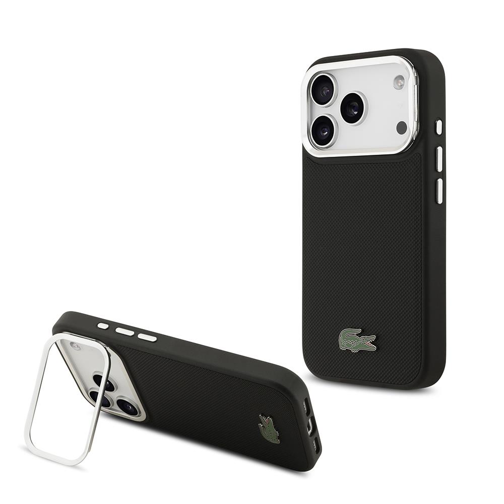 Apple iPhone 17 Pro Kılıf Lacoste Orjinal Lisanslı M-safe Şarj Özellikli PU Pike Desenli Standlı Metal Logolu Kapak