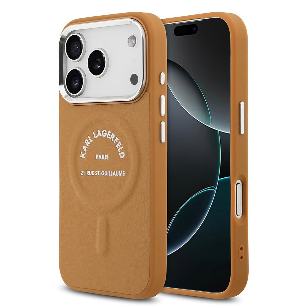 Apple iPhone 17 Pro Max Kılıf Karl Lagerfeld Orjinal Lisanslı M-safe Şarj Özellikli Metal Kamera ve Buton Tasarımlı Paris RSG PU Deri Kapak