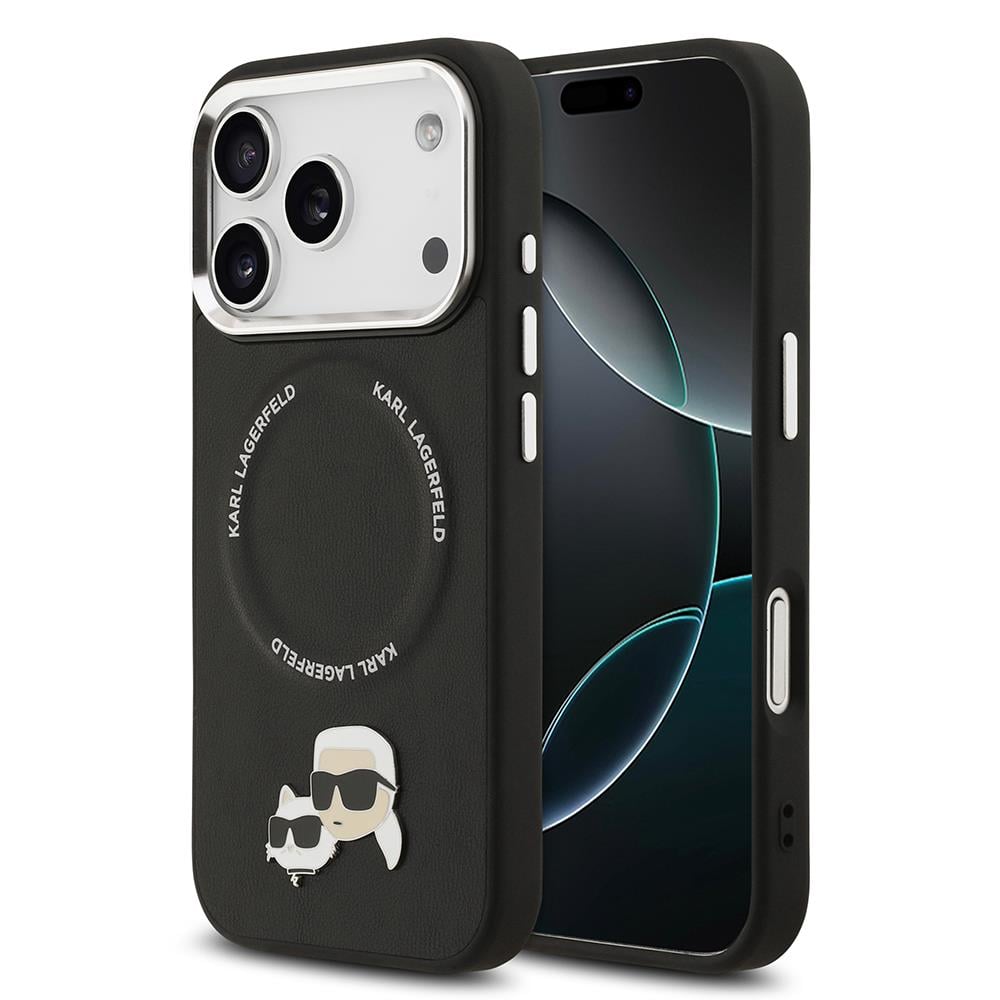 Apple iPhone 17 Pro Max Kılıf Karl Lagerfeld Orjinal Lisanslı M-safe Şarj Özellikli Metal Kamera ve Buton Tasarımlı K&C PU Deri Kapak