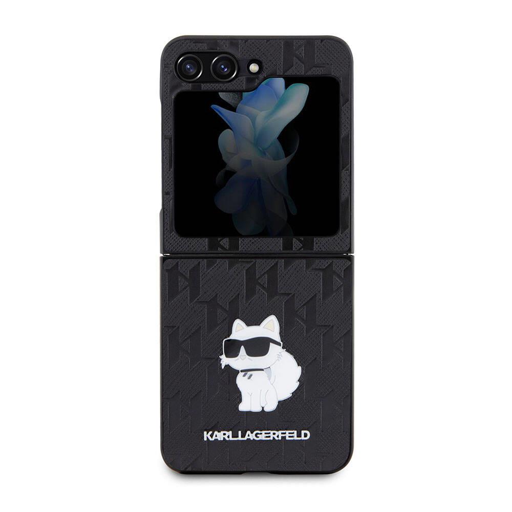 Galaxy Z Flip 5 Kılıf Karl Lagerfeld Orjinal Lisanslı KL Desenli Choupette İkonik Saffiano Kapak