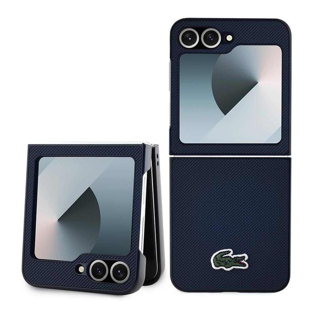 Galaxy Z Flip 6 Kılıf Lacoste Orjinal Lisanslı Pike Desenli Arka Yüzey İkonik Timsah Dokuma Logolu Kapak