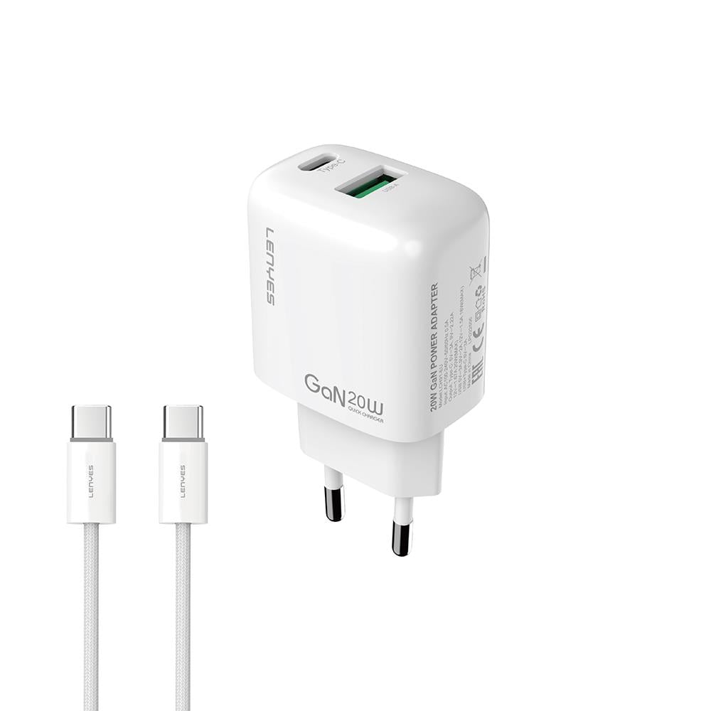 Lenyes LCH91-TC-TC Type-C to Type-C GaN Teknolojili PD ve USB Hızlı Şarj Özellikli Şarj Seti 20W