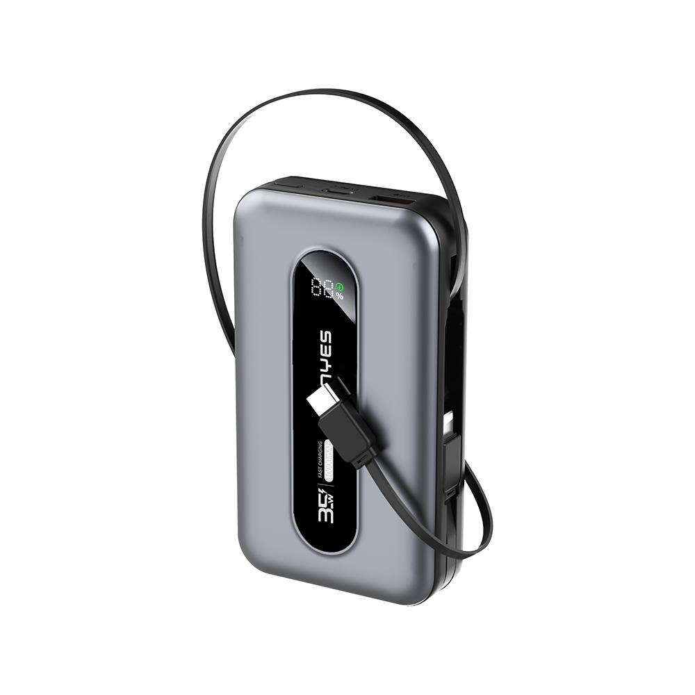 Lenyes PX1002D Dijital LED Göstergeli Teleskopik Type-C ve Lightning Kablolu Powerbank 35W 10.000mAh