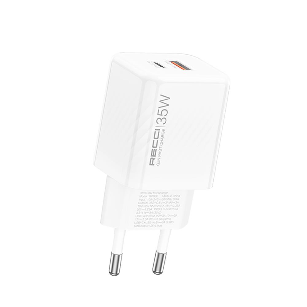 Recci RC83E Type-C PD & USB-A GaN Teknolojili QC3.0 Hızlı Şarj Başlığı 35W