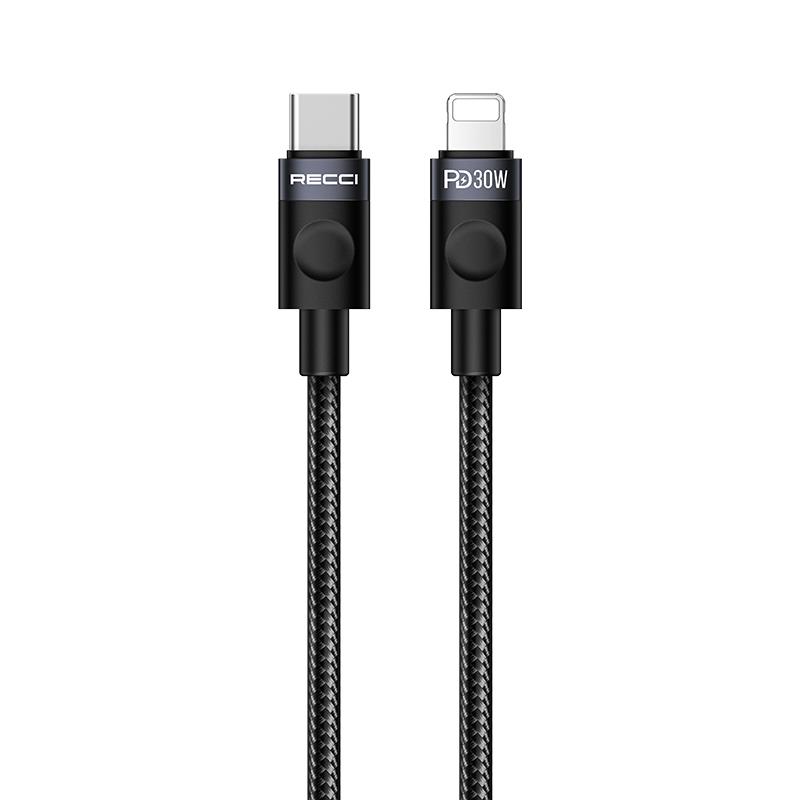 Recci RS50CL Type-C to Lightning PD Örgü Tasarımlı Hızlı Şarj Özellikli Data ve Şarj Kablosu 30W 1M
