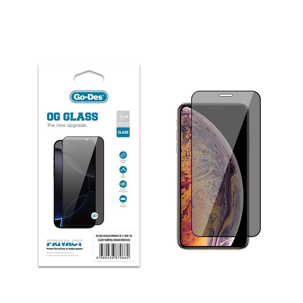Apple iPhone 11 Pro Go Des OG Glass Privacy Antistatik Temperli Cam Ekran Koruyucu