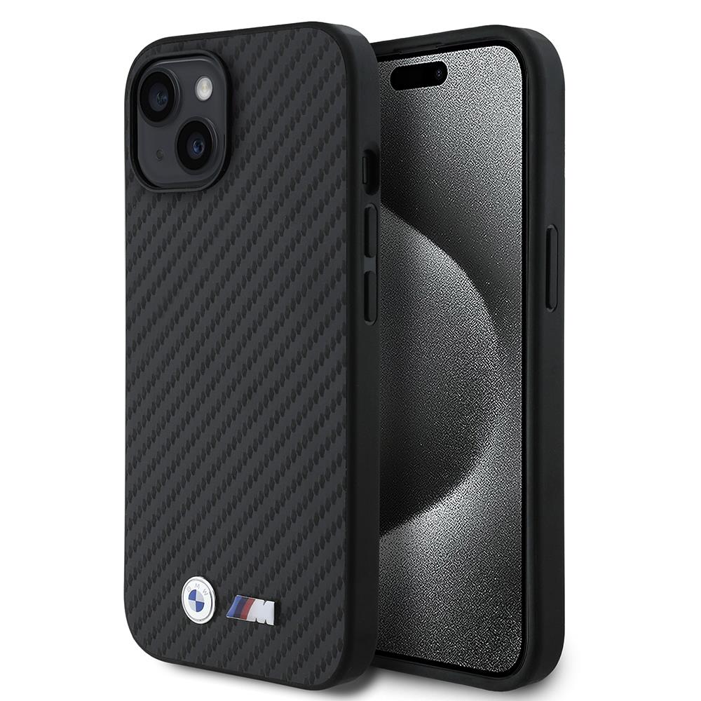 Apple iPhone 14 Kılıf BMW Orjinal Lisanslı M-safe Şarj Özellikli Karbon Fiber Görünümlü ve Metal Logolu PU Deri Kapak