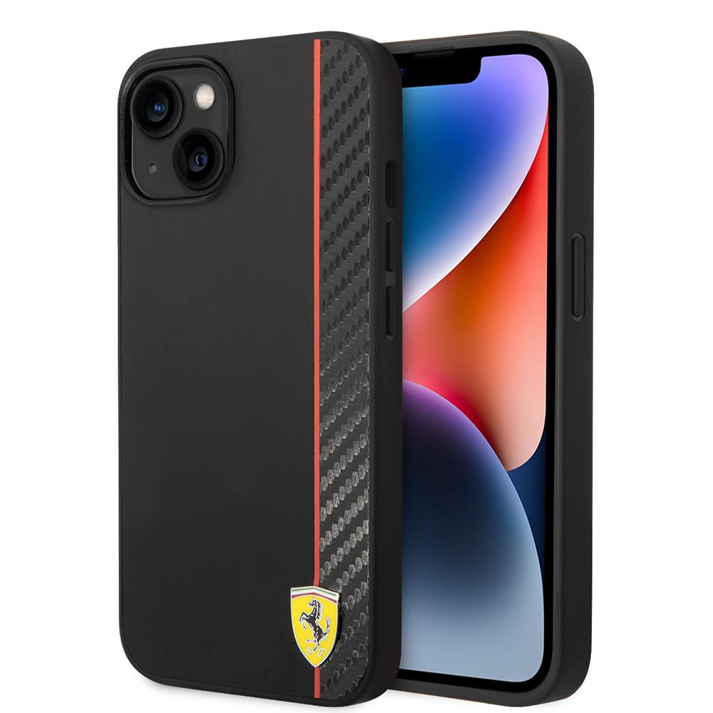Apple iPhone 14 Kılıf Ferrari Orjinal Lisanslı Magsafe Şarj Özellikli Pu Deri Ve Karbon Şeritli Dizayn Kapak