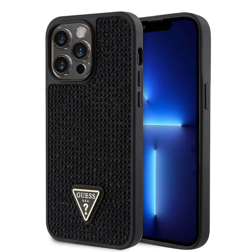 Apple iPhone 14 Pro Max Kılıf Guess Orjinal Lisanslı Taşlı Arka Yüzey Üçgen Logolu Kapak