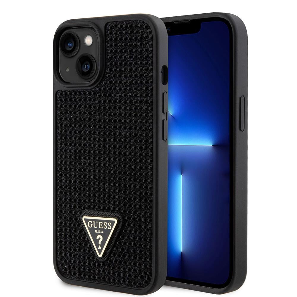 Apple iPhone 15 Kılıf Guess Orjinal Lisanslı Taşlı Arka Yüzey Üçgen Logolu Kapak