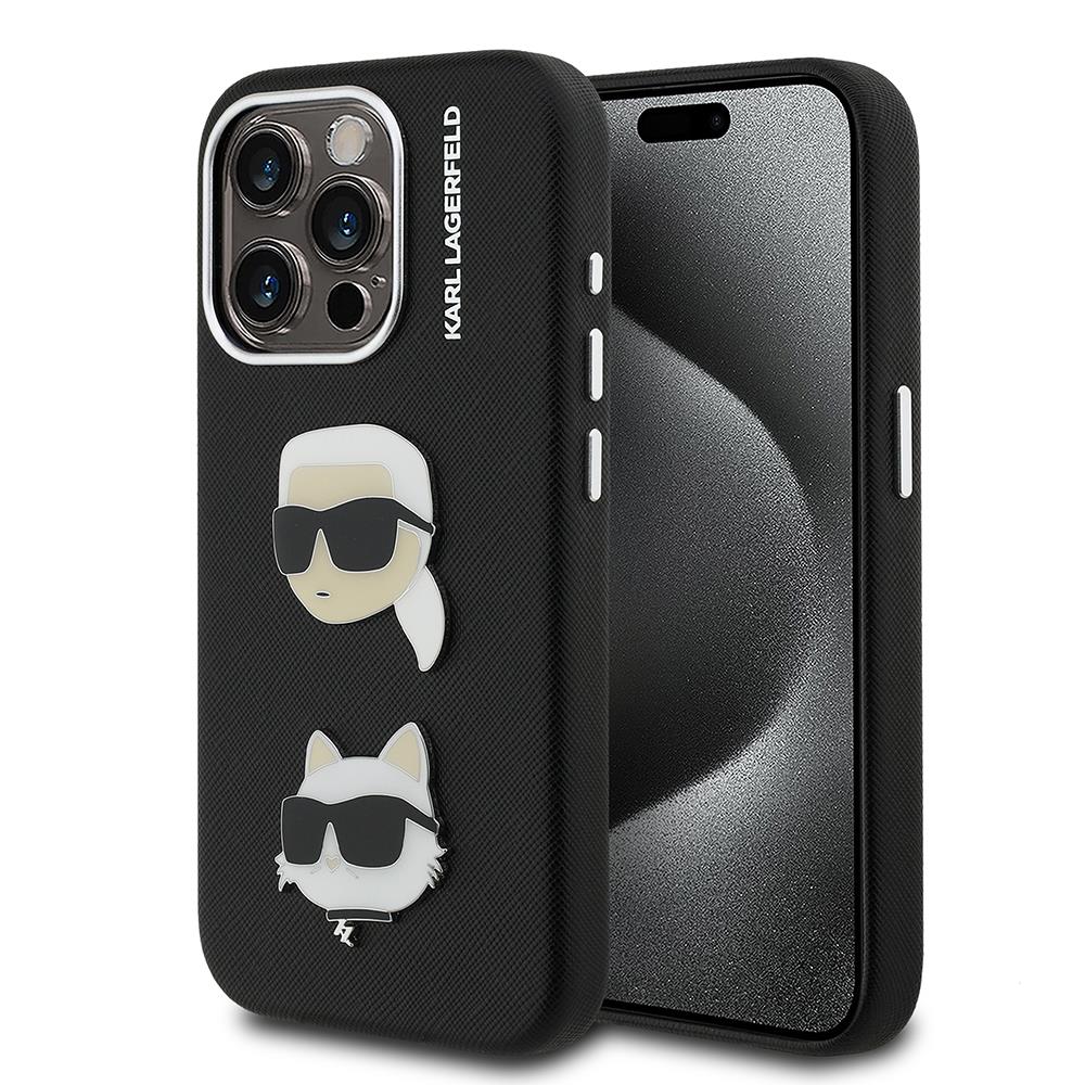 Apple iPhone 15 Pro Max Kılıf Karl Lagerfeld Orjinal Lisanslı K&C Heads Pin Kapak