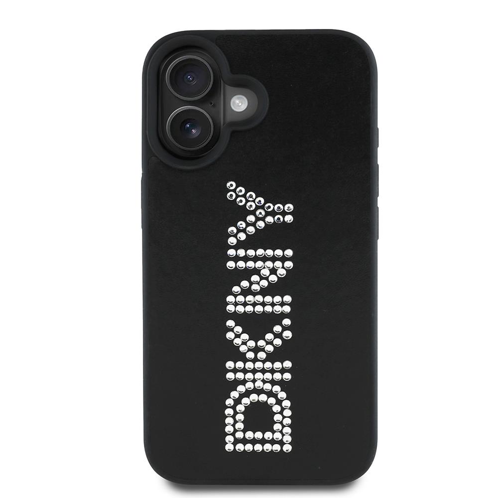 Apple iPhone 16 Kılıf DKNY Orjinal Lisanslı Taşlı DKNY Yazılı Metalik Rhinestones PU Deri Kapak