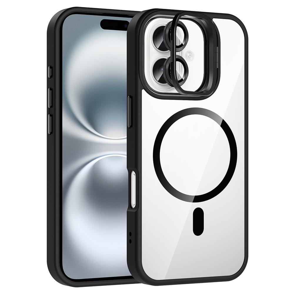 Apple iPhone 16 Kılıf Standlı ve Kamera Lens Hediyeli M-Safe Şarj Özellikli Zore Etro Kapak