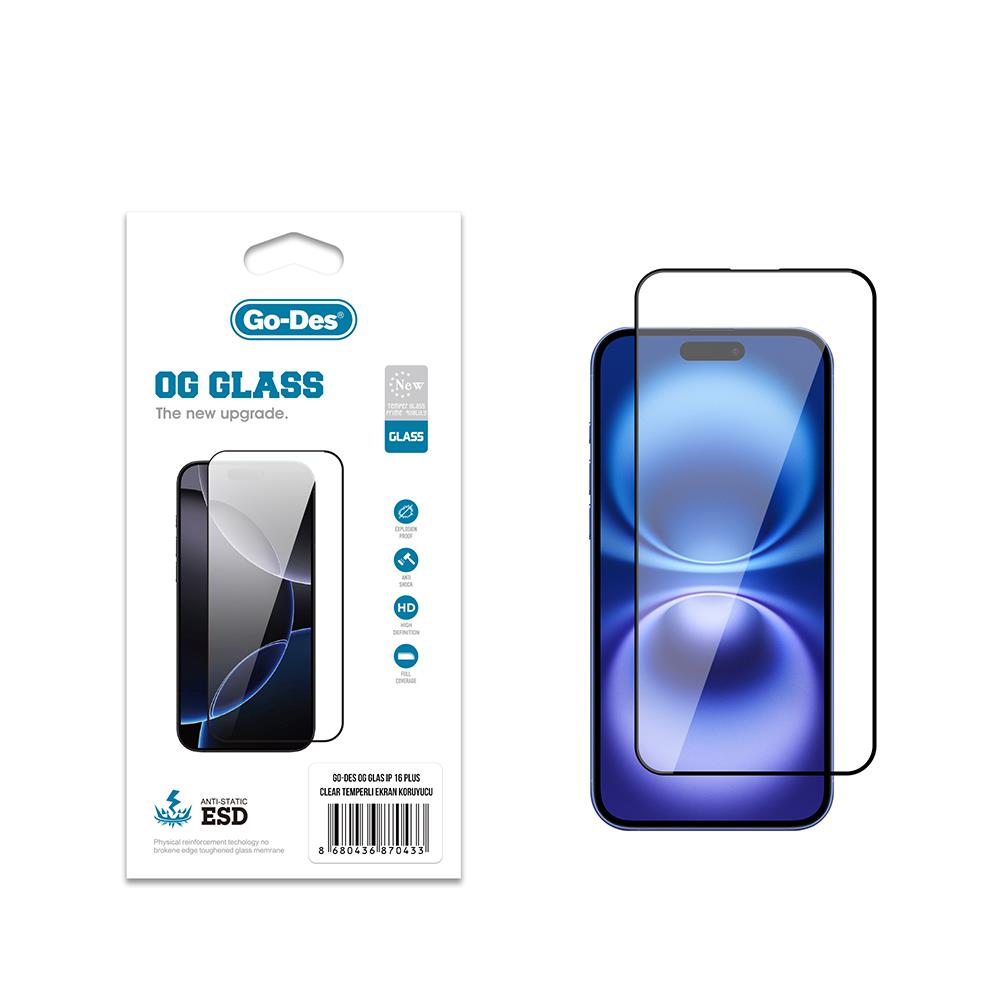 Apple iPhone 16 Plus Go Des OG Glass Antistatik Temperli Cam Ekran Koruyucu