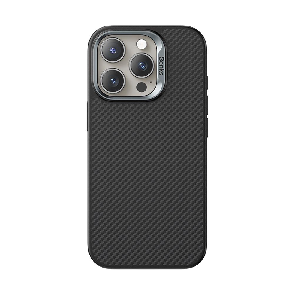 Apple iPhone 16 Pro Kılıf Karbon Fiber M-safe Şarj Özellikli Kamerra Kontrol Butonlu Benks Hybrid ArmorPro 600D Kevlar Kapak