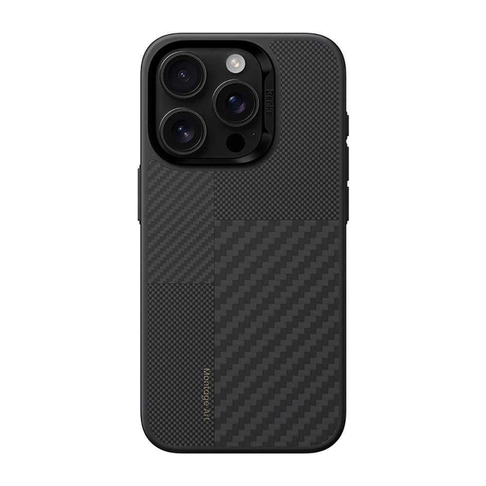 Apple iPhone 16 Pro Kılıf Karbon Fiber M-safe Şarj Özellikli Kamerra Kontrol Butonlu Benks Hybrid ArmorPro Montage Kevlar Kapak